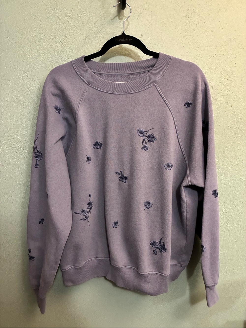 Abercrombie & Fitch Lavender Crewneck Sweater with Dark Floral Embroidery